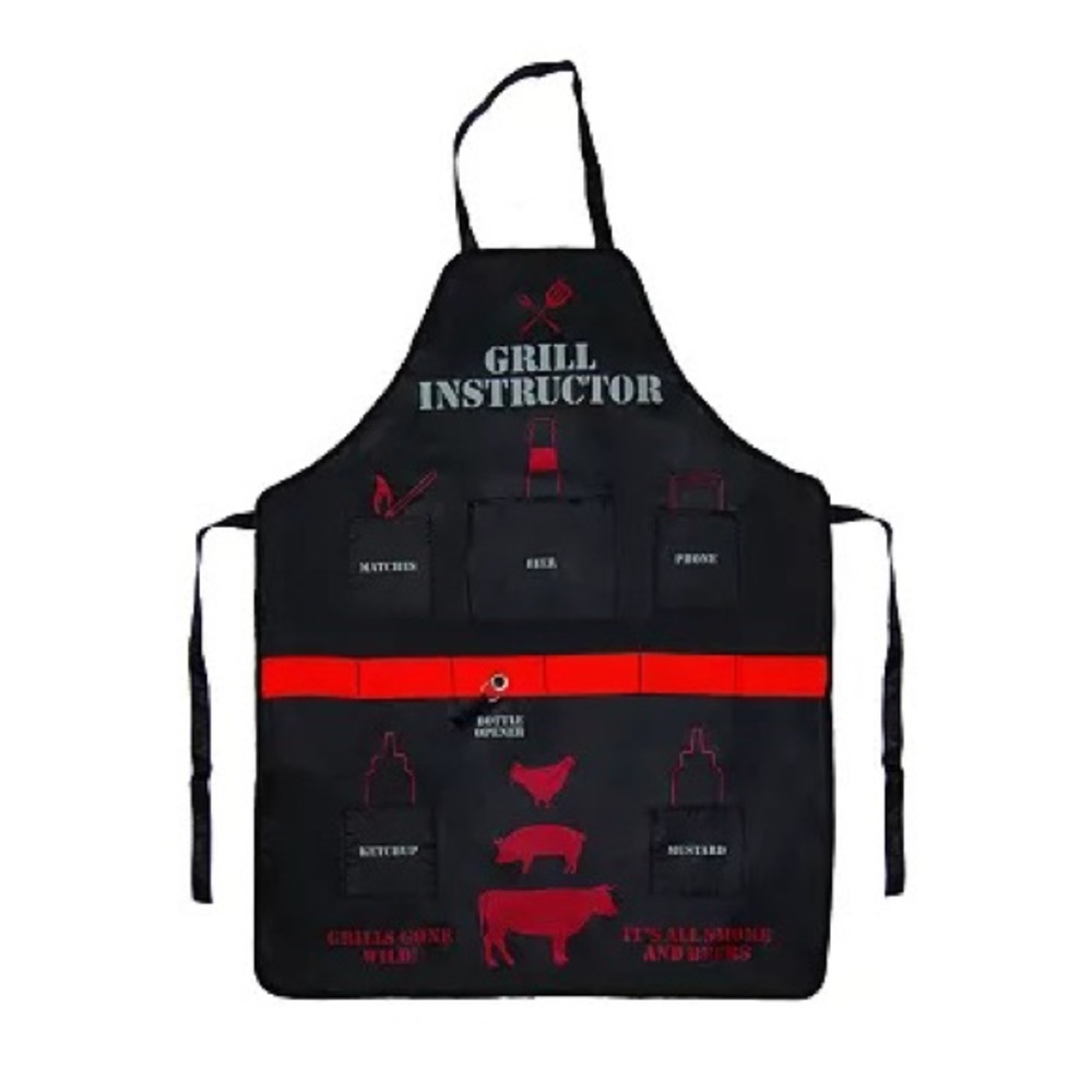 Apron with bottle caps opener , grill instructor summer grilling